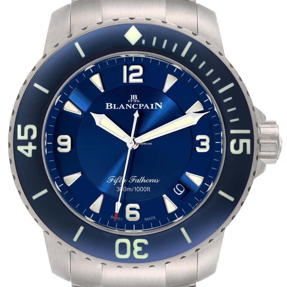 Blancpain Fifty Fathoms Automatic Titanium Blue Dial Mens Watch 5015 ...